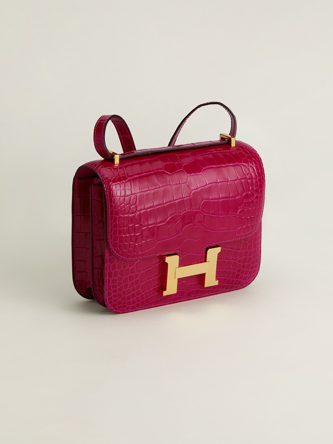 Hermes Constance 18 Mini Handmade Bag In Burgundy Shiny Alligator Crocodile Leather